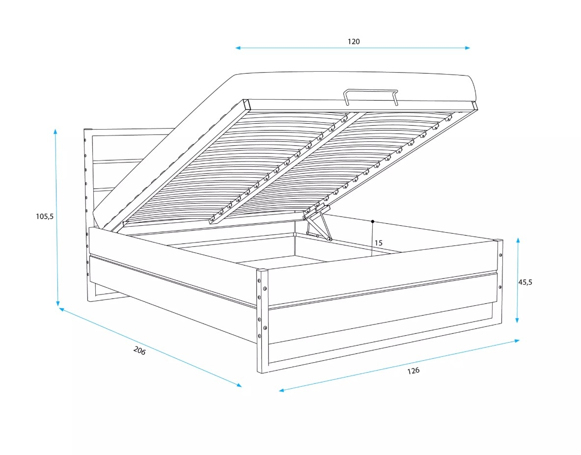Pesukastiga voodi Loft 120x200 cm, naturaalne tamm - Image 3