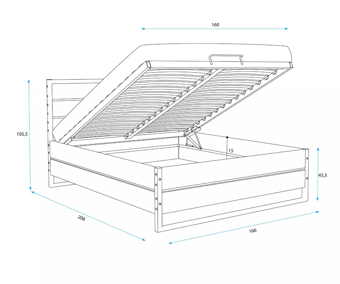 Pesukastiga voodi Loft 160x200 cm, naturaalne tamm — изображение 3