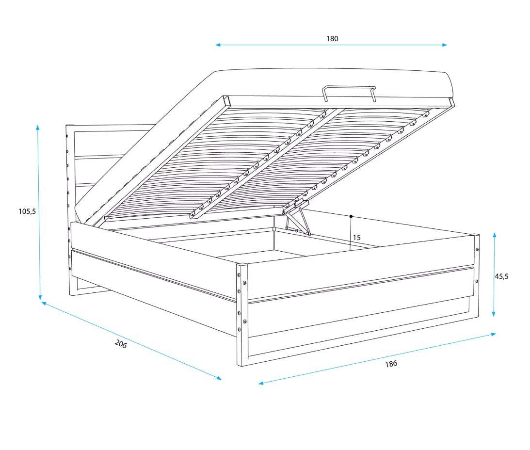 Pesukastiga voodi Loft 180x200 cm, naturaalne tamm - Image 3
