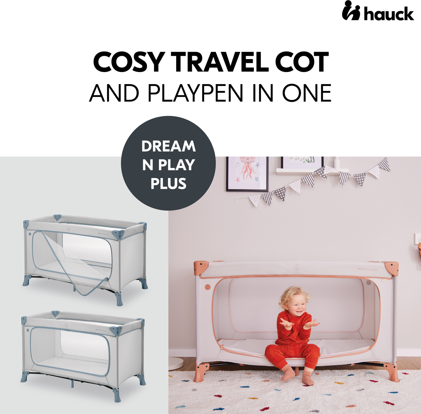 Hauck reisivoodi Dream N Play Plus, Dusty Blue - Image 5