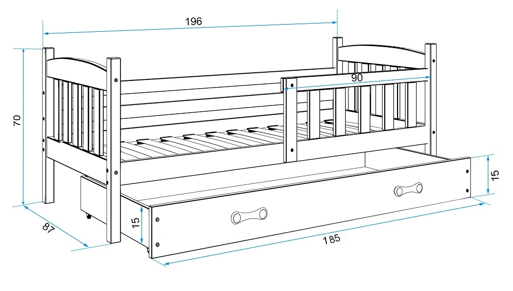 Lastevoodi Kacper voodikastiga 80x190, lakk — изображение 9