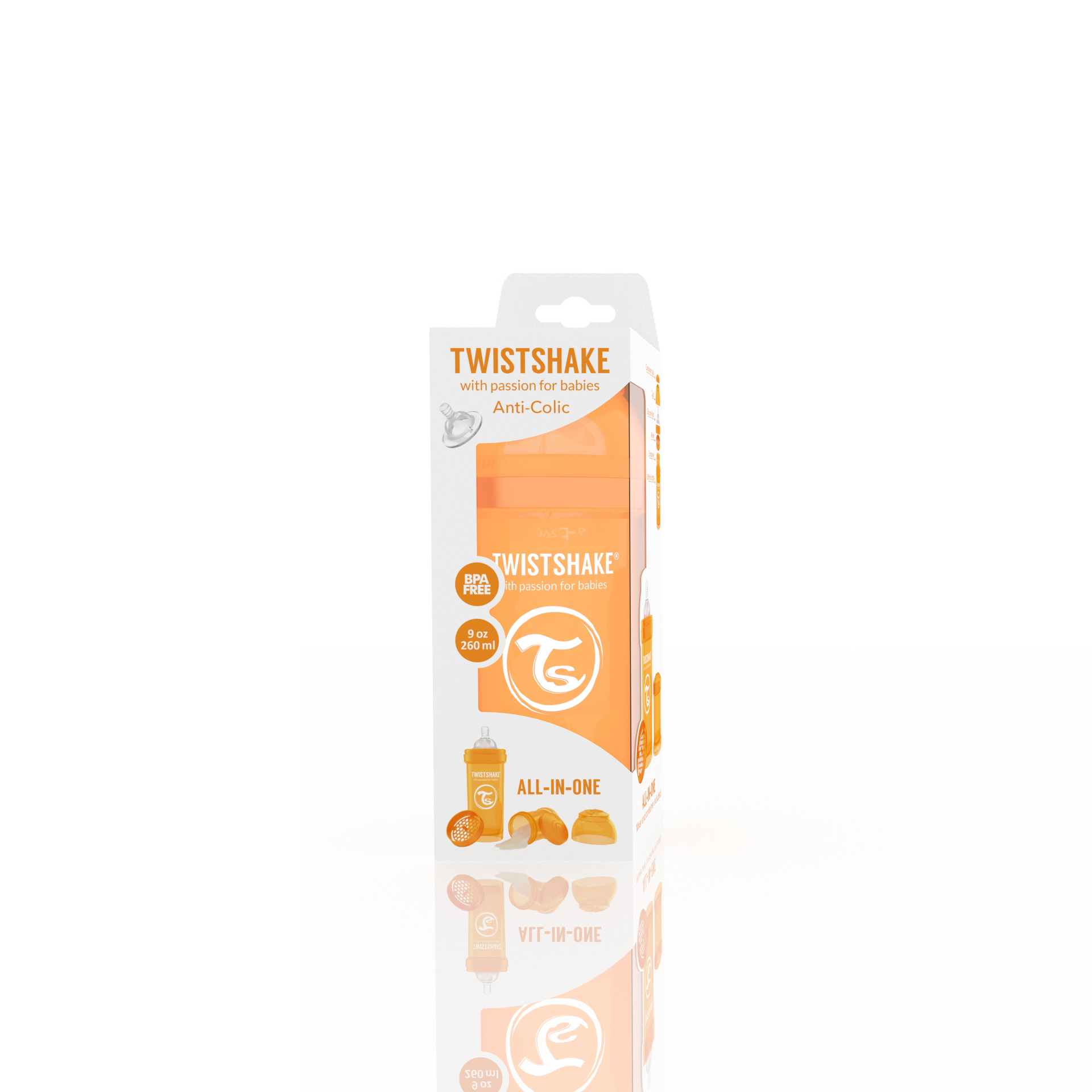 Twistshake Anti-Colic lutipudel 260ml, Oranž - Image 4