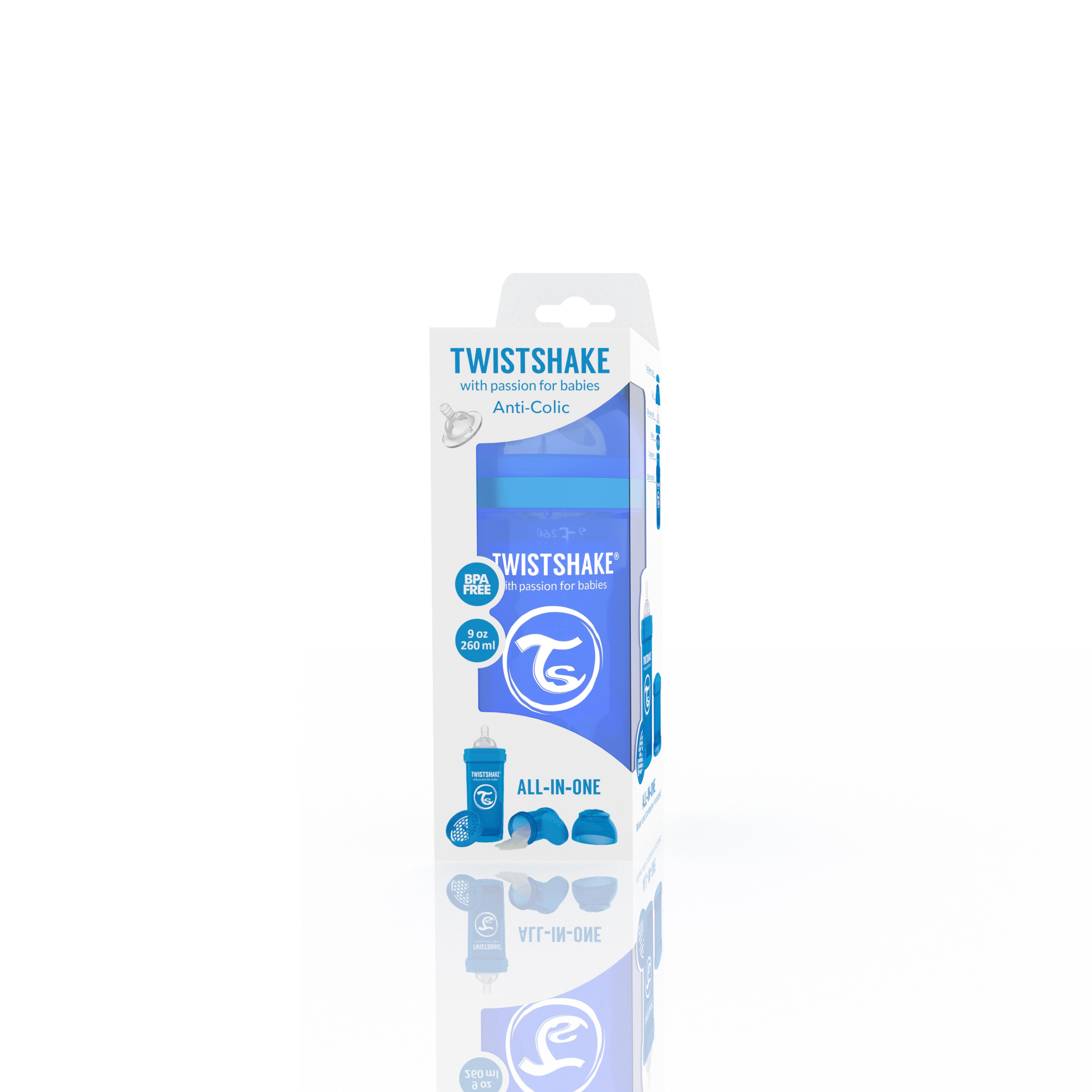 Twistshake Anti-Colic lutipudel 260ml, Sinine - Image 4