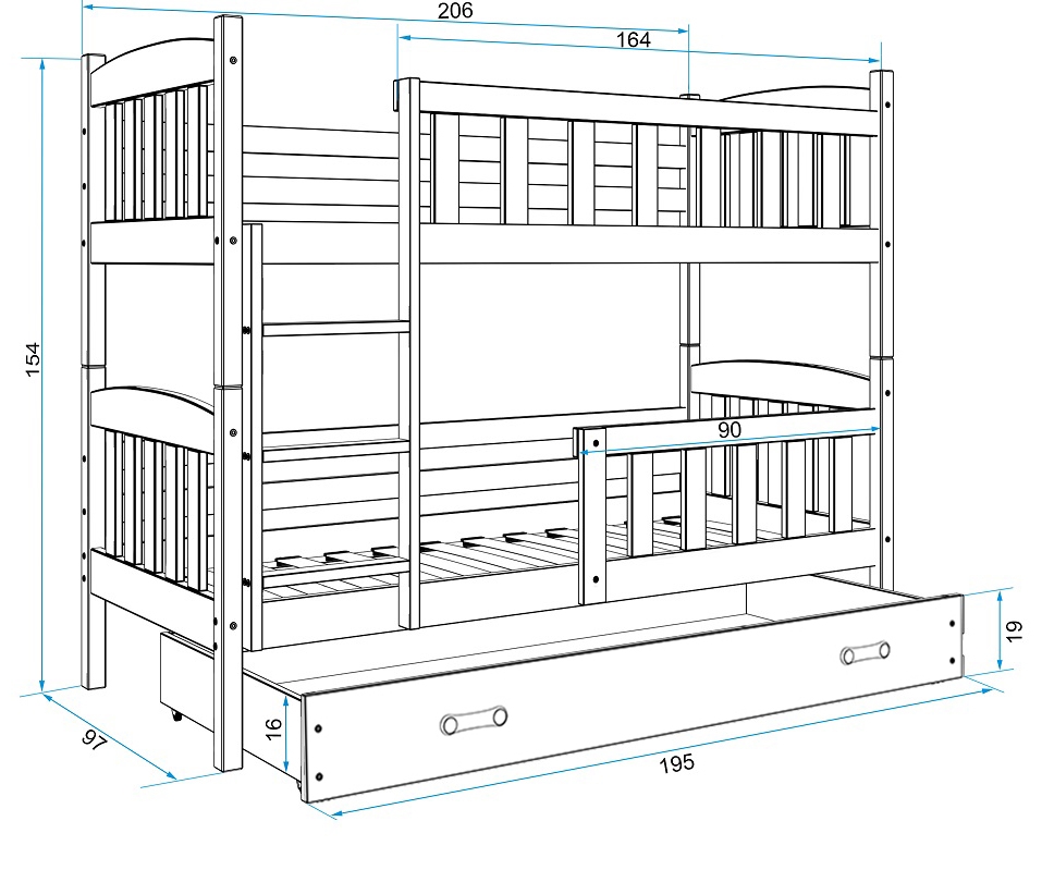 Narivoodi komplekt KACPER 2 90x200 valge — изображение 6