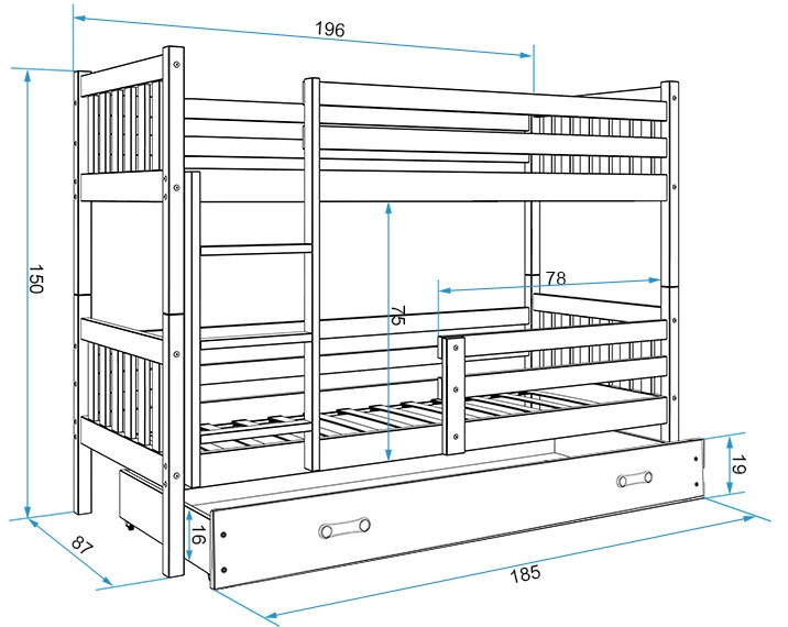 Narivoodi komplekt Carino 2 80x190 lakk, värvivalik — изображение 6