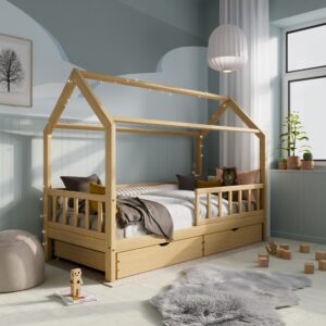 Majavoodi DreamHouse 90x200 + voodikastid, natural