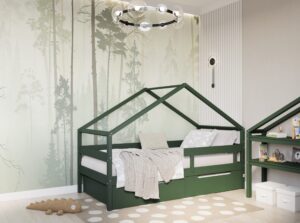 YappyHytte majavoodi voodikastidega 90x200, Green