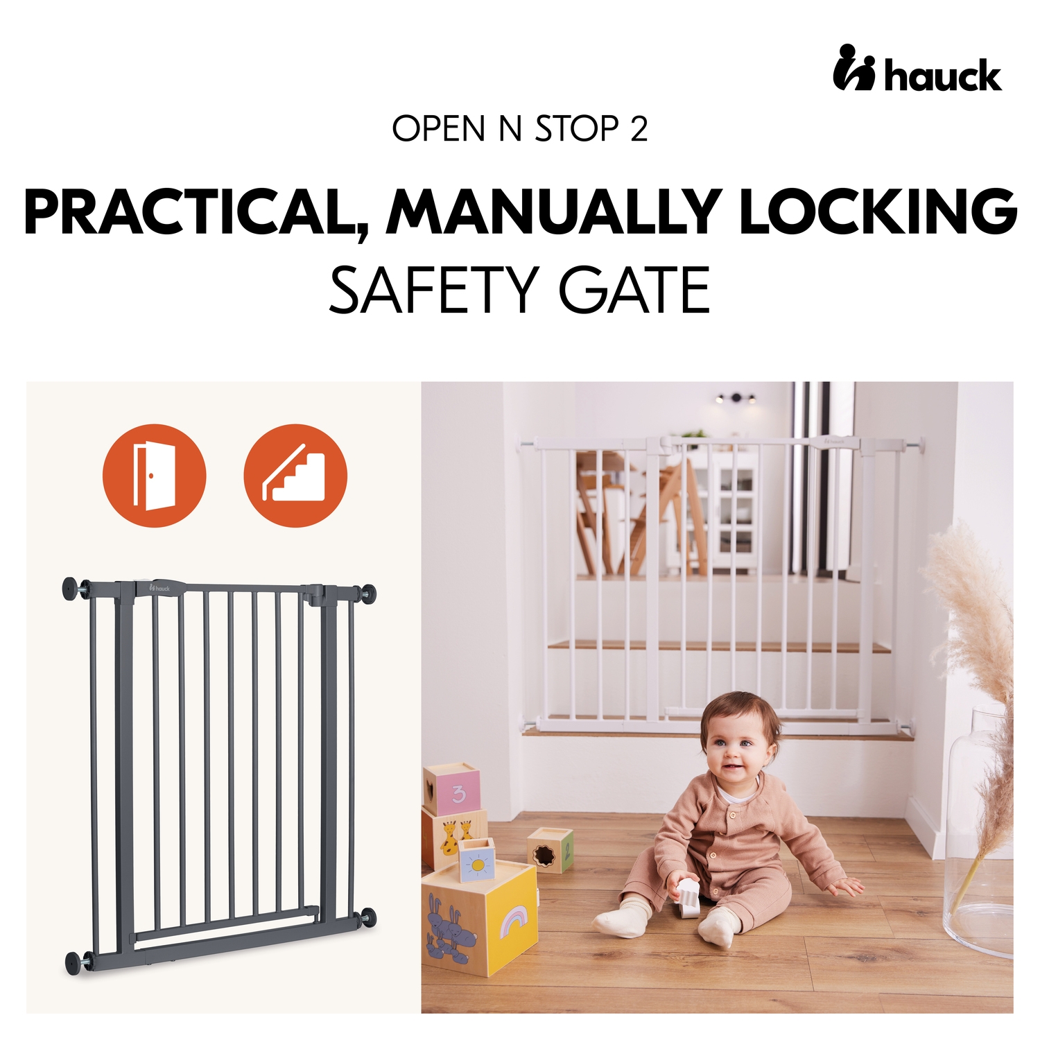 Hauck Open N Stop 2 turvavärav, Dark Grey - Image 2