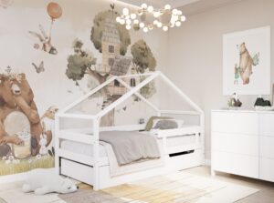YappyHytte majavoodi voodikastidega 90x200, White