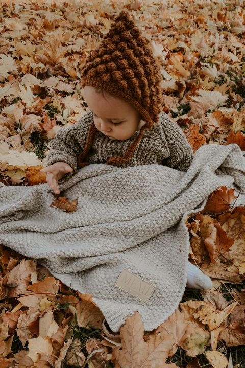 MEMI meriinovillane kootud tekk beebile, warm beige - Image 2