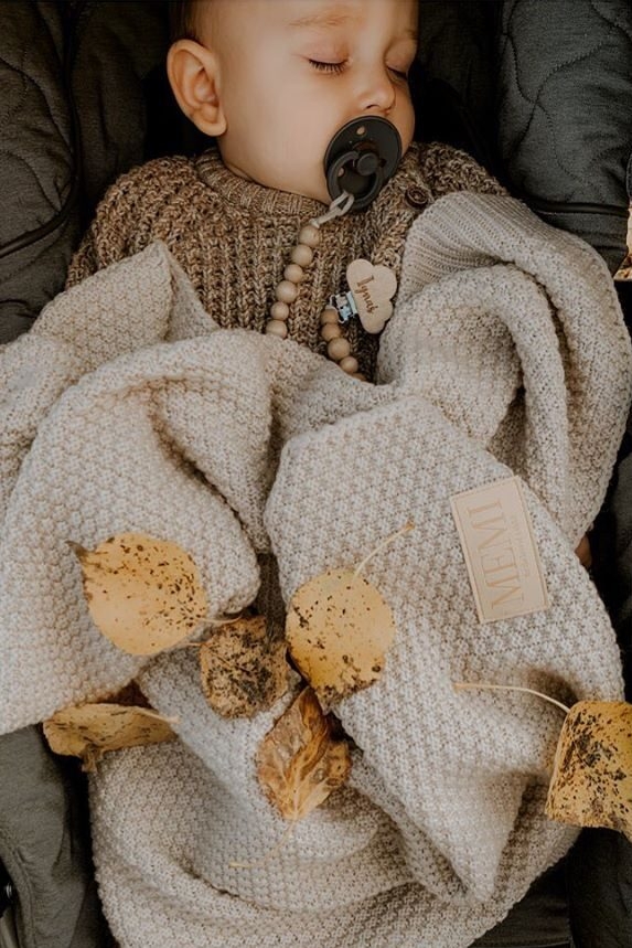 MEMI meriinovillane kootud tekk beebile, warm beige - Image 3