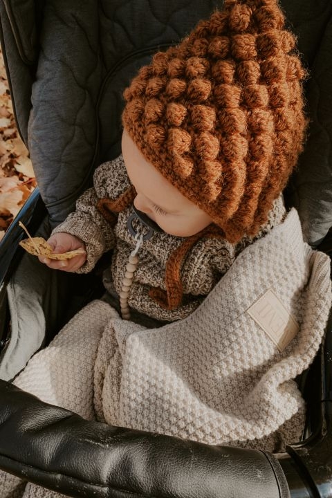 MEMI meriinovillane kootud tekk beebile, warm beige - Image 4