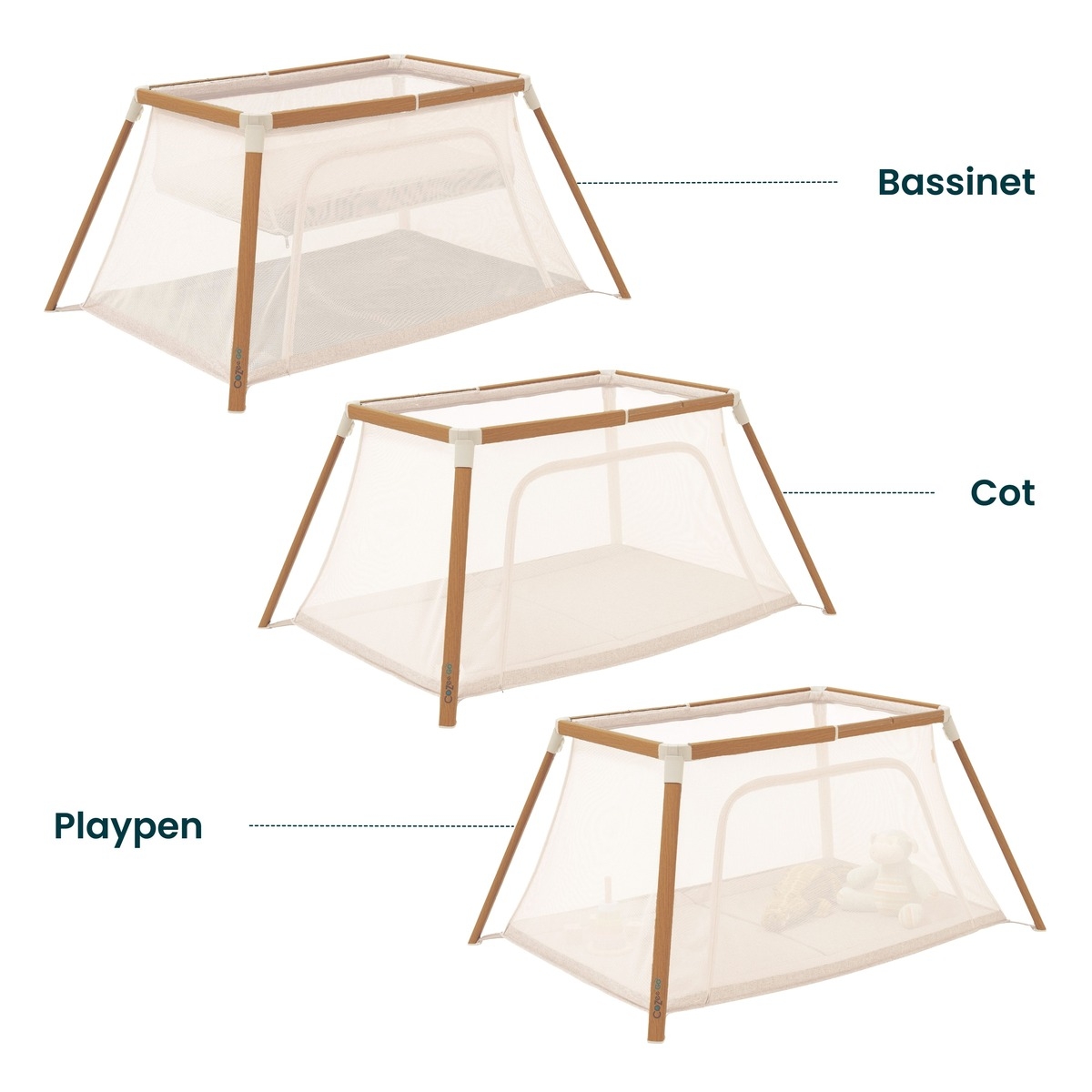 Tutti Bambini CoZee Go 3in1 reisivoodi, Scandinavian Walnut-Ecru-64158
