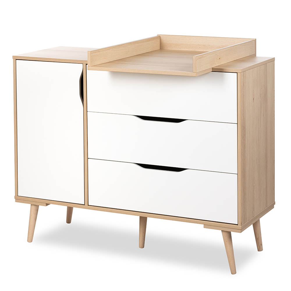 Kummut Sofie valge/pöök mähkimisalusega pöök